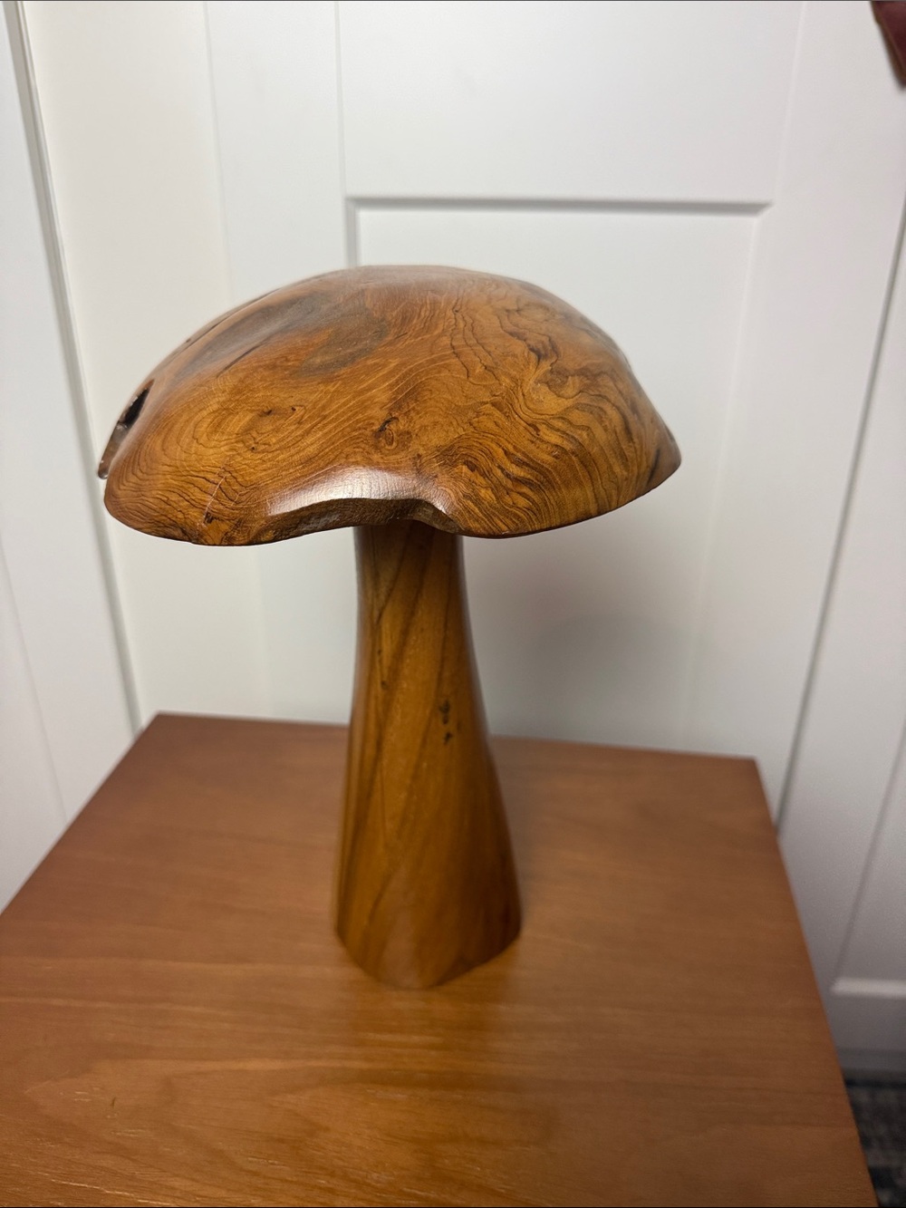 Brown Teakwood Handmade Live Edge Mushroom Sculpture with Natural Smooth Finish - Picture 10 of 11